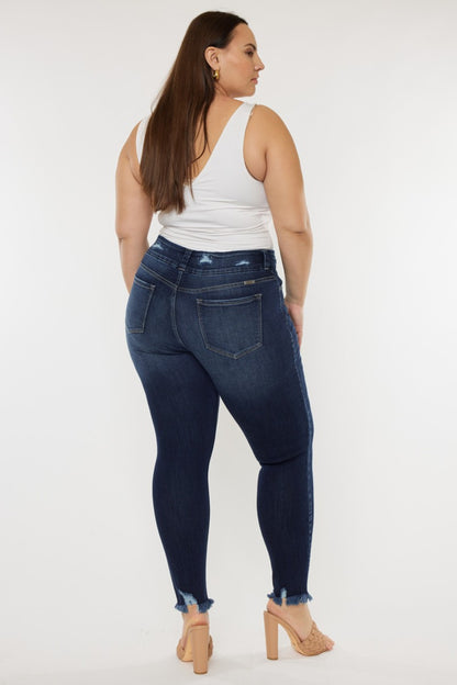 Plus Size Cat's Whiskers Raw Hem High Waist Jeans