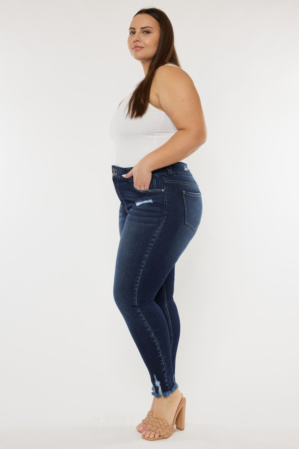 Plus Size Cat's Whiskers Raw Hem High Waist Jeans