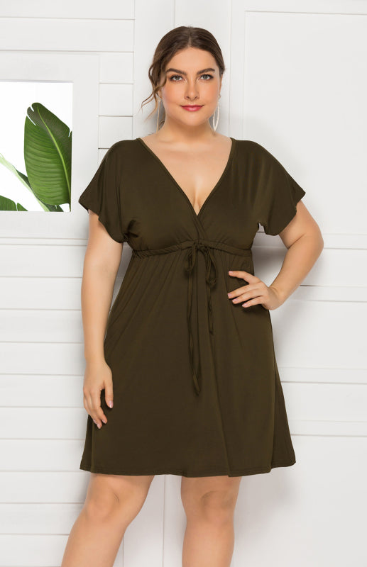 Deep V Solid Dress