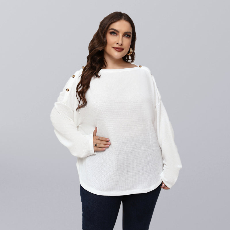Solid Color Off Neck Plus Size Long Sleeve Top