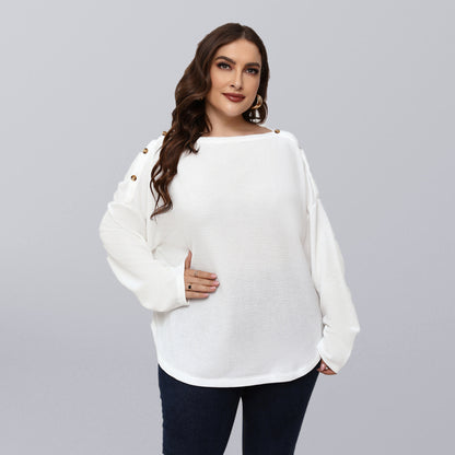 Solid Color Off Neck Plus Size Long Sleeve Top
