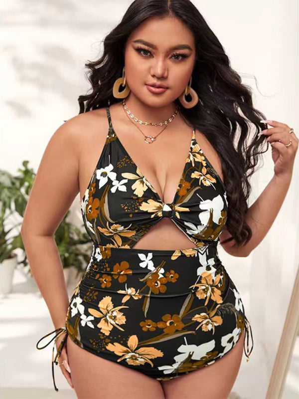 Printed Push-up Hollow One-Piece Swimsuit