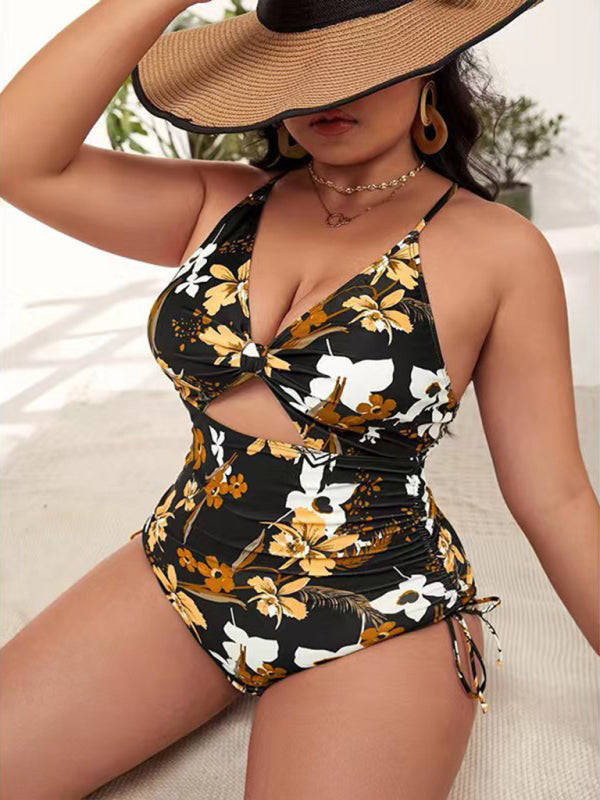 Printed Push-up Hollow One-Piece Swimsuit