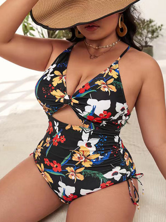 Printed Push-up Hollow One-Piece Swimsuit