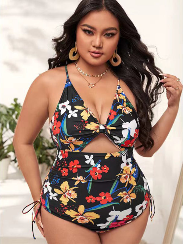 Printed Push-up Hollow One-Piece Swimsuit