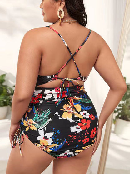 Printed Push-up Hollow One-Piece Swimsuit